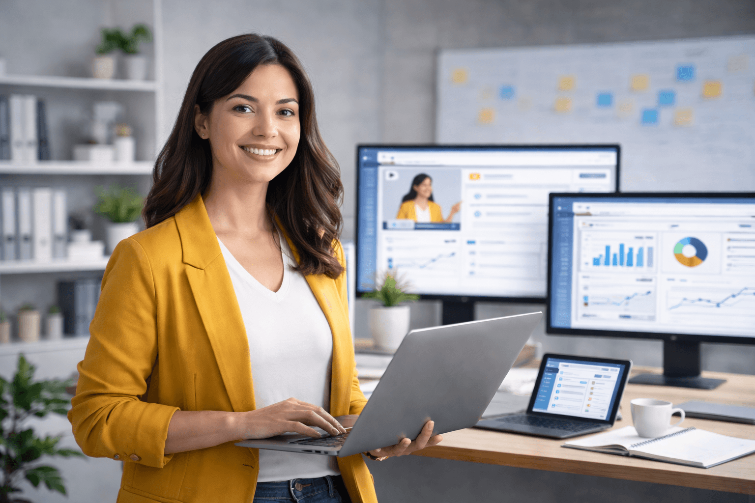 Professional with laptop in a bright modern office